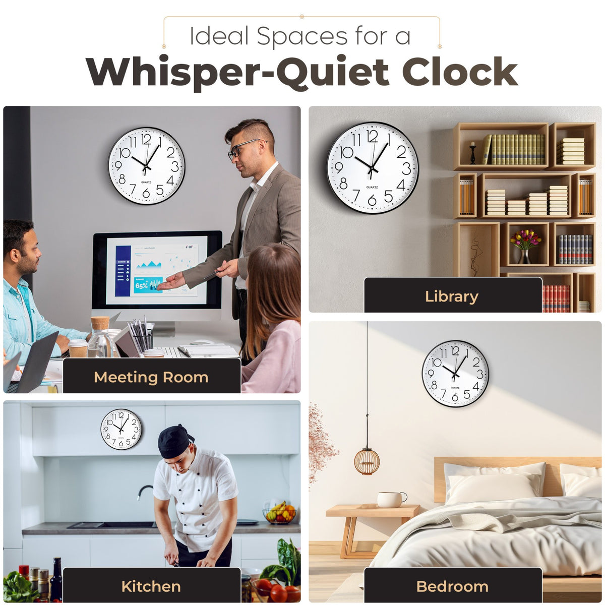 Wall Clock Silent Non Ticking Clock for Living Room Bedroom Kitchen Office UK