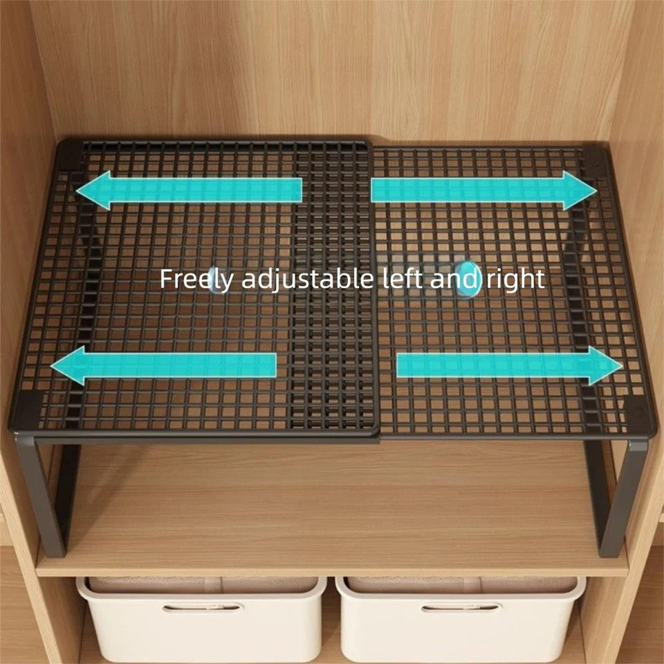 Metal Closet Shelf Adjustable Stackable Shelves DIY Wardrobe Organizer Cabinet