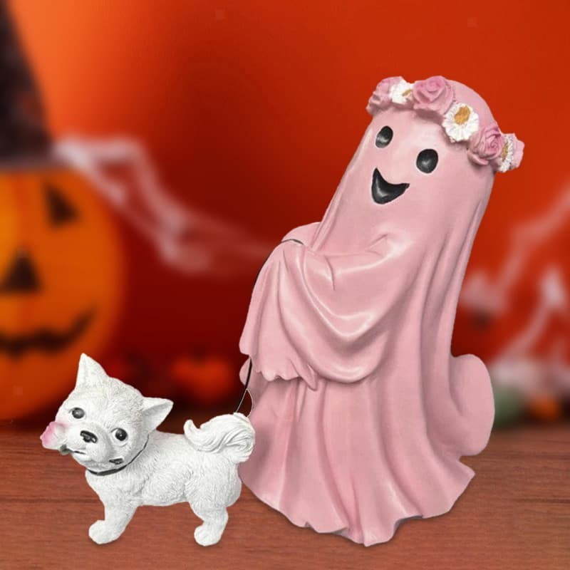 Ghost Walking Dog Statue Ornament Decorative Cute Ghost Figurine Halloween