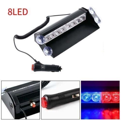 3 Modes 8LED Blue Car Police Strobe Flash Light Dash Warning Flashing Lamp