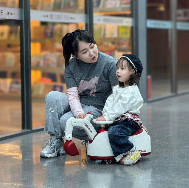 Kids Ride On Excavator Toy 3 in 1 Rocker Scooter Music Light Storage Seat