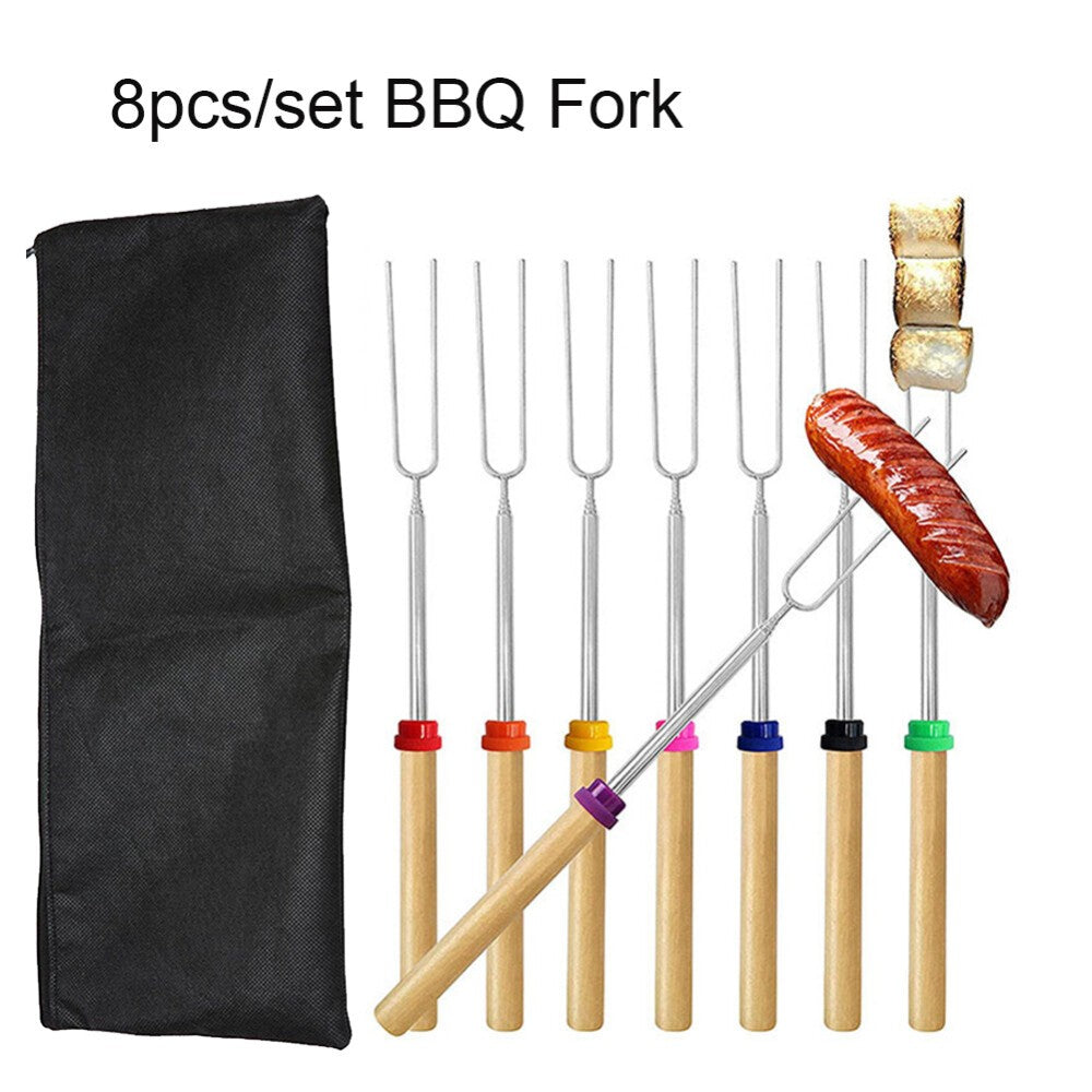 8pcs Telescoping BBQ Marshmallow Roasting Sticks barbecue Skewers Hot Dog Fork