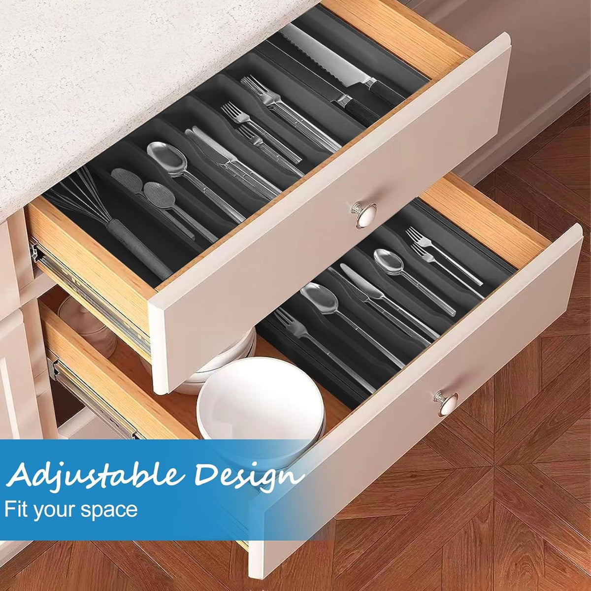 8-Section Extendable Plastic Cutlery Tray Kitchen Drawer Insert Organiser Holder