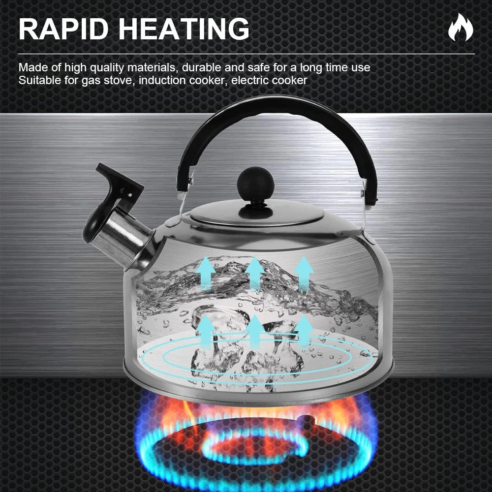 2L Stainless Steel Whistling Camping Kettle Cordless Gas Hob Kitchen Teapot UK