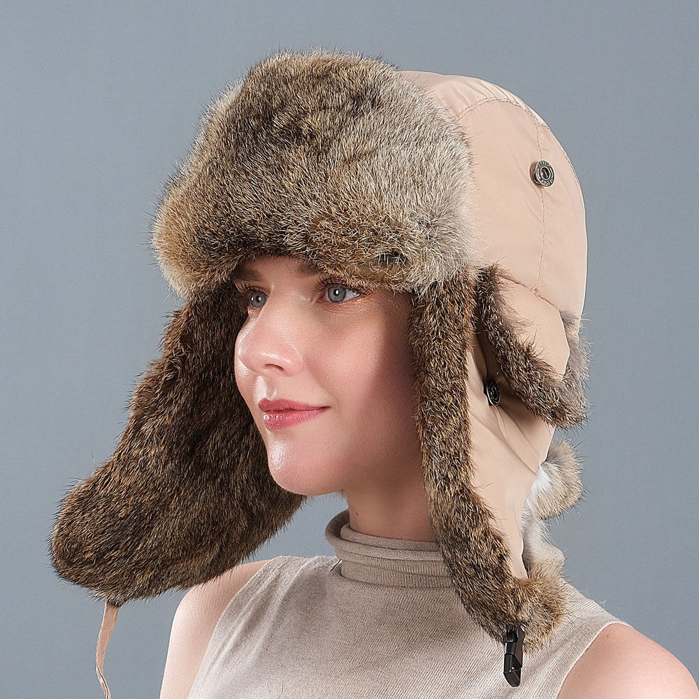 Real Rabbit Fur Ushanka Trapper Hat Earflap Ski Cap Russian Hunter Winter Warm