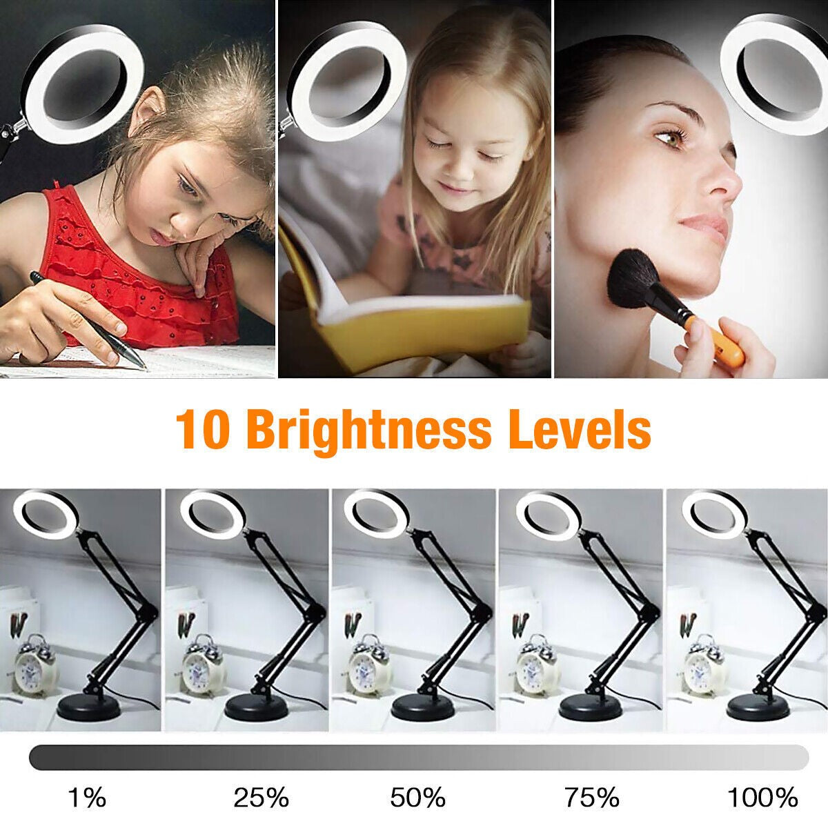10X Magnifier Glass LED Desk Lamp With Light Stand Clamp Beauty Magnifying Lamp