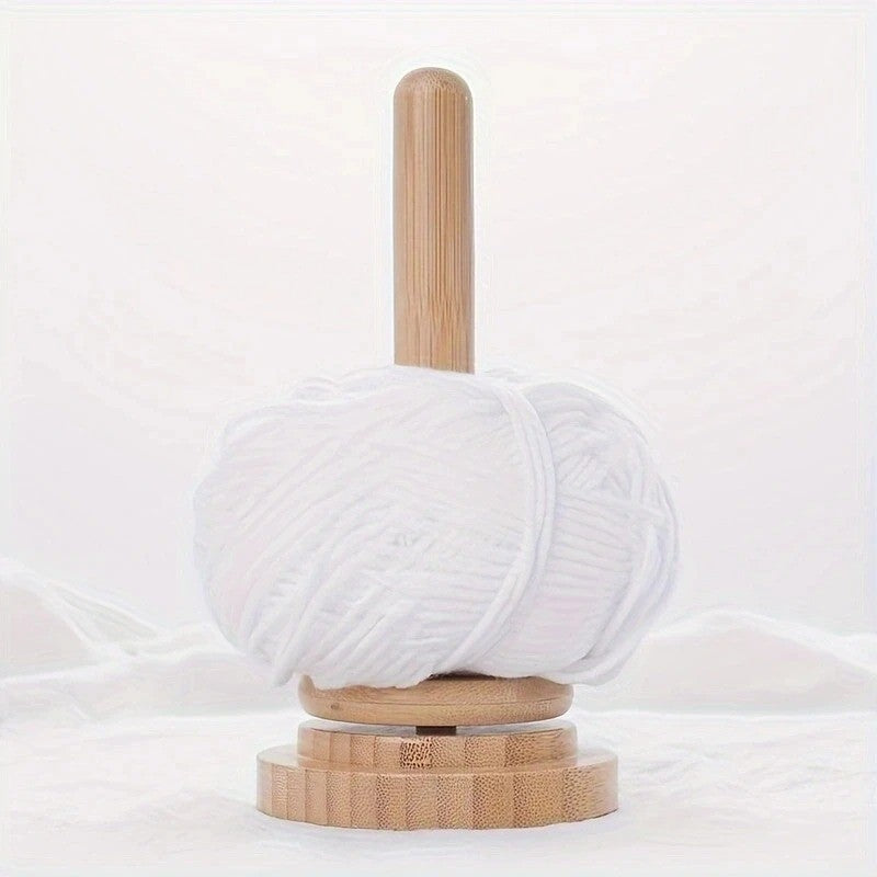 Wooden Yarn Holder Rotating Bamboo Knitting Wool Spindle Stand Crochet Organiser