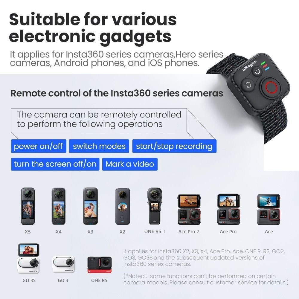 Bluetooth Remote Control for Insta360 X5/X4/AcePro 2/DJI Action 5 Pro