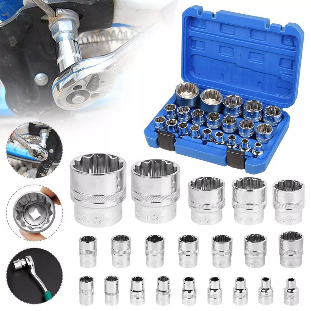 CR-V 21Pcs 1/2 Inch Drive 12pt Spline Metric Socket 8-36mm Universal Set