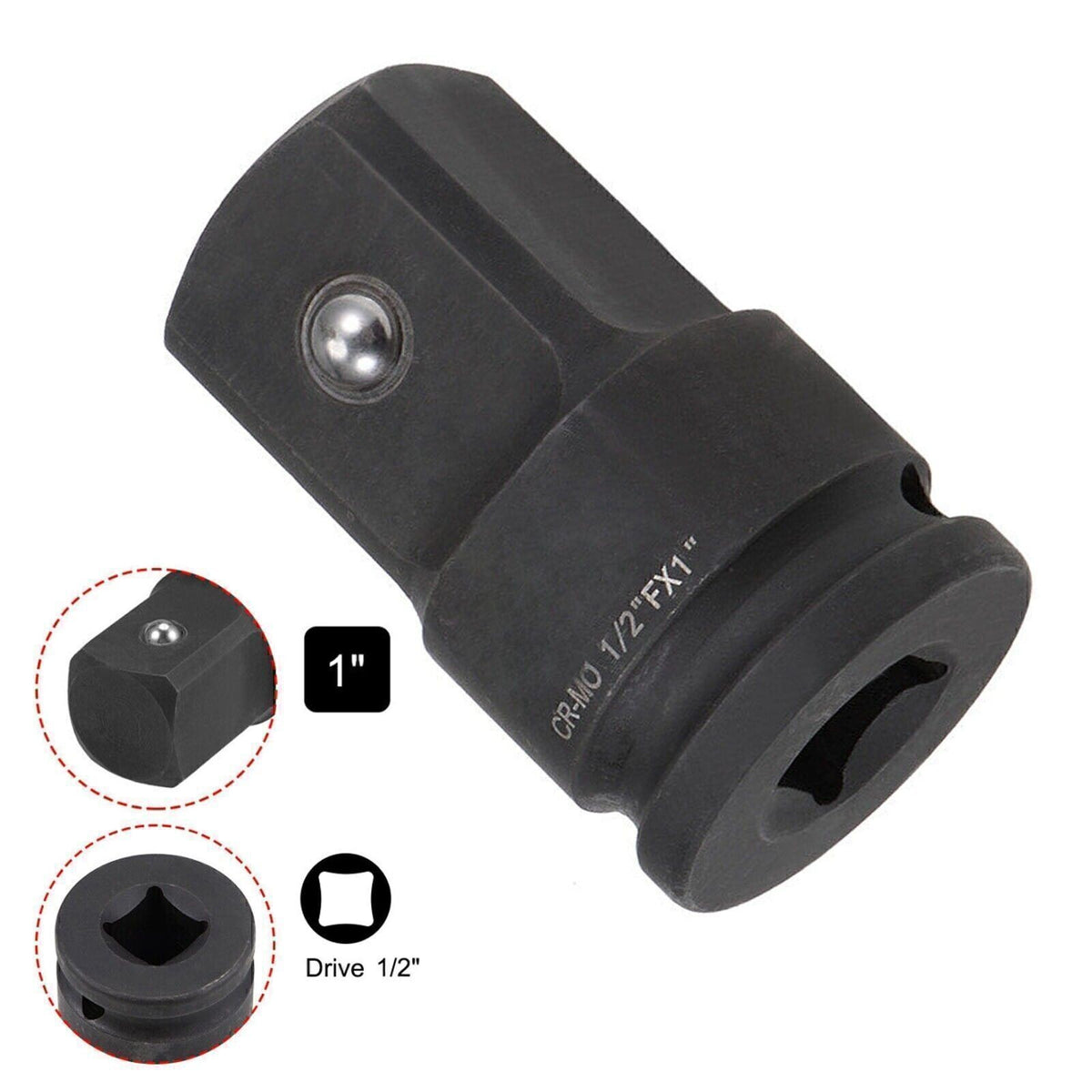 1/2 Inch Drive x 1 Inch Impact Socket Adapter Female to Male Cr-Mo