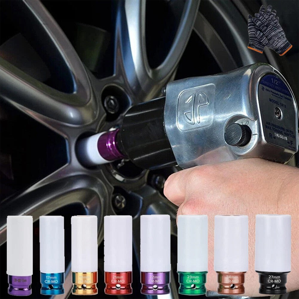 8Pcs Alloy Wheel Nut Socket Thin Wall Deep Impact Socket Set 1/2"drive 15-27mm