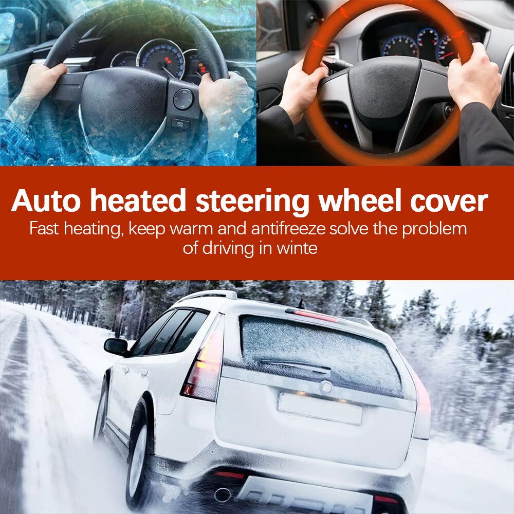 12V Universal Heated Car Steering Wheel Cover Protector Winter Hand Warmer 38 CM