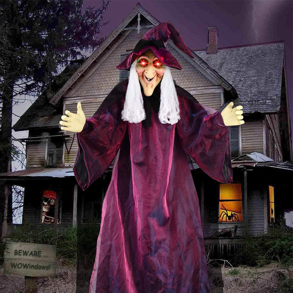 Life Size Witch with LED Eyes and Spooky Sounds Battery Powered for Garden Yard