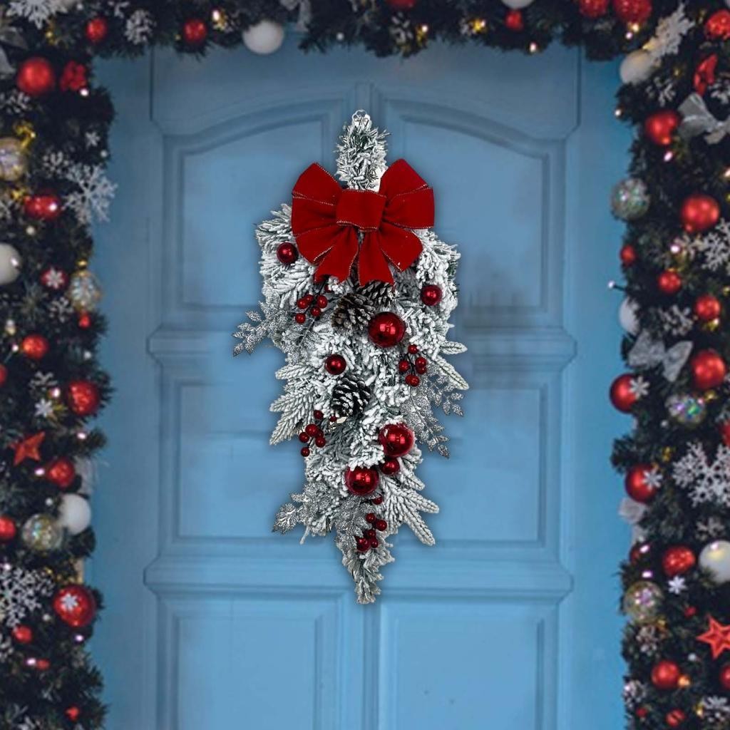 Snowy Christmas Wreath Artificial Wreath Front Door Winter Wreath for Festival