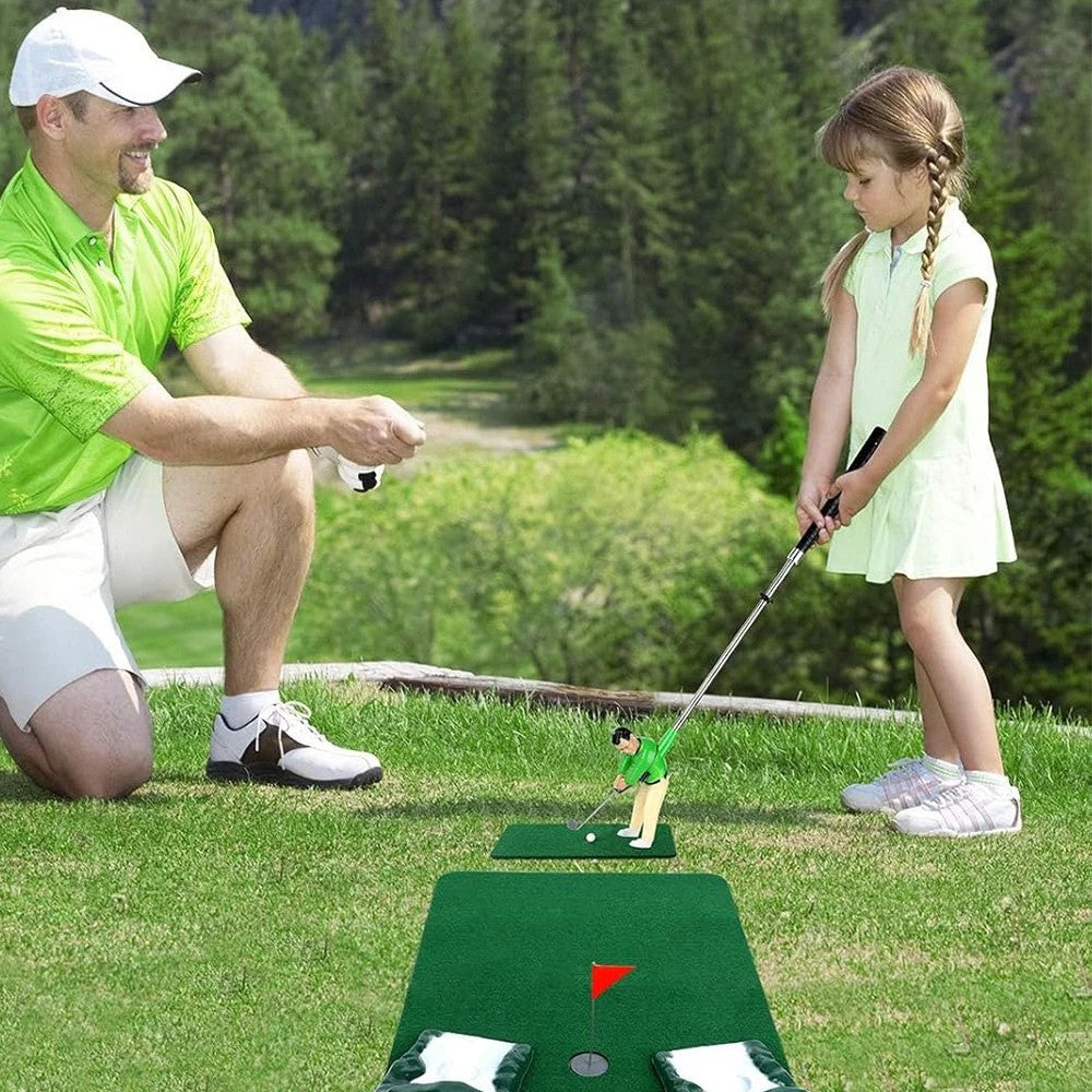 Indoor Mini Golfing Game Kit Golfs Toy Set w/Green Pad Putter Early Education