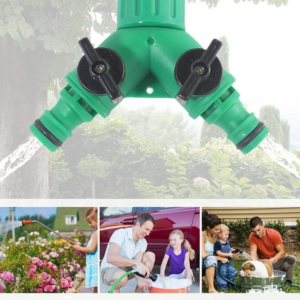 2 Way Double Outside Garden Water Hose Pipe Tap Splitter Dual '' Connector UK