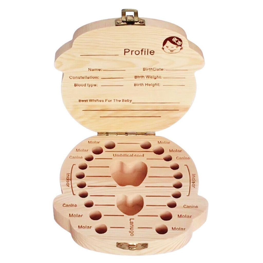 Baby Milk Teeth Keepsake Wooden Box Save Children Kids First Tooth Souvenir Gift