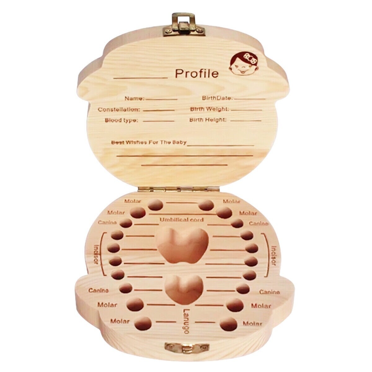 Baby Milk Teeth Keepsake Wooden Box Save Children Kids First Tooth Souvenir Gift