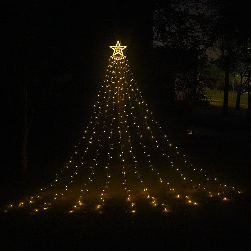 Outdoor Christmas Decor Plug in LED Star String Lights Waterfall Xmas Tree Light
