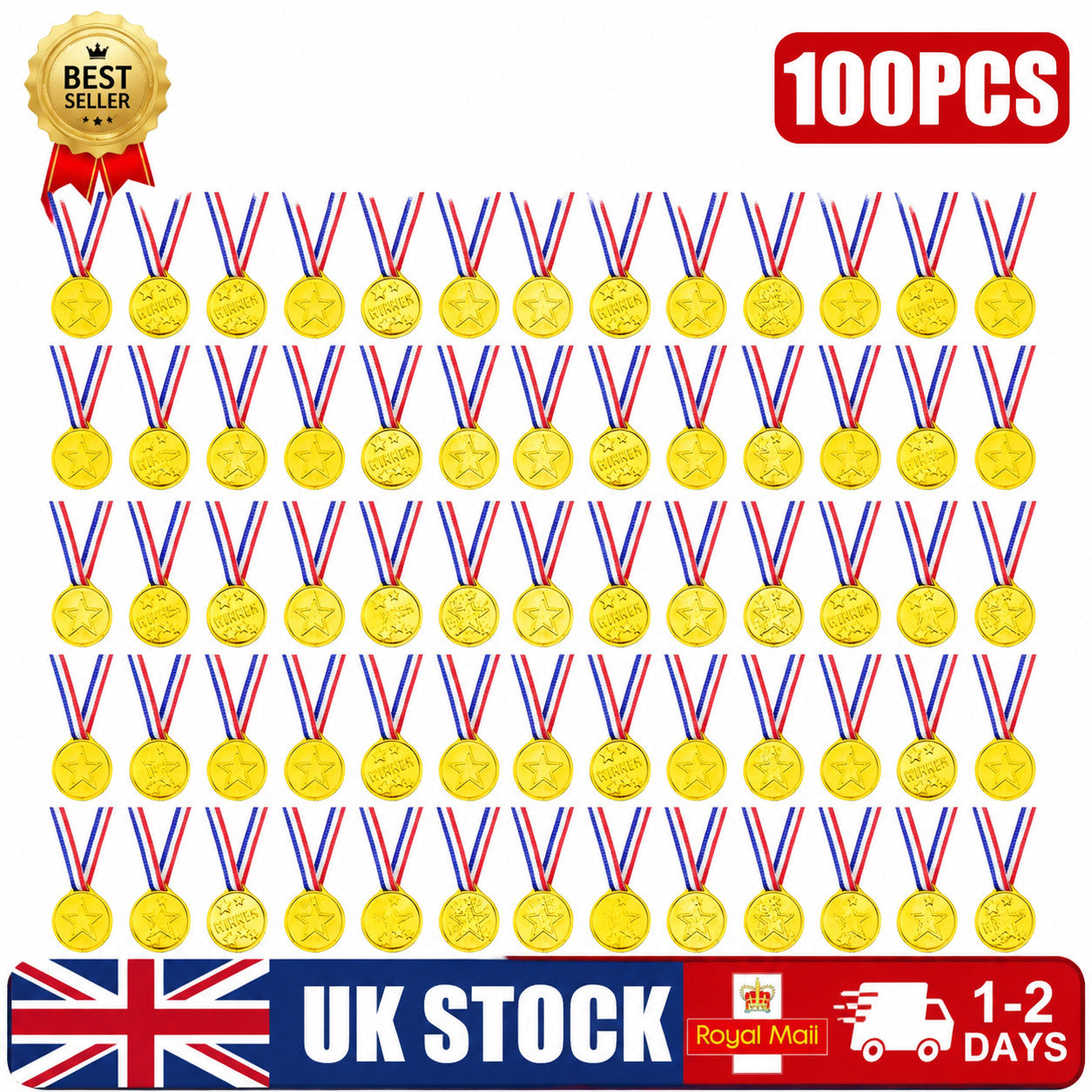 Kids Winner Medal School Sports Day Gold Reward Prize Plastic Party Bag Filler