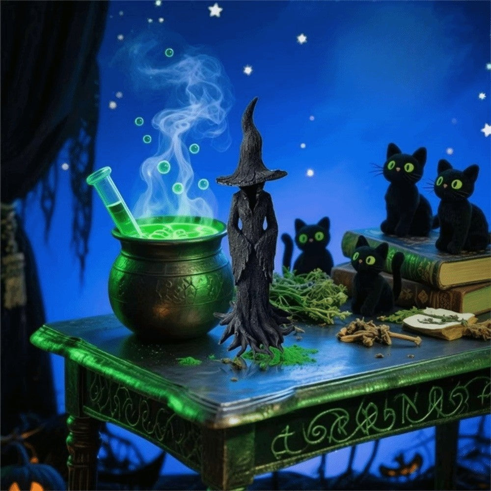 Retro Witch Statue Resin Craft Desktop Decoration Halloween Ornament Home Decor