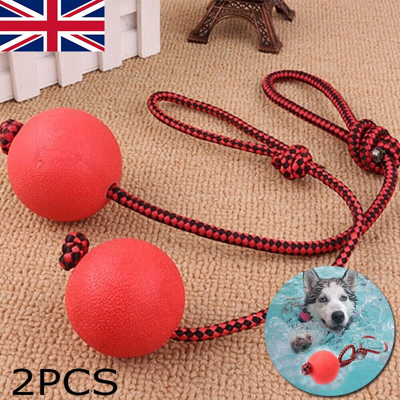 2x Indestructible Dog Ball on Rope Puppy Chew Toy Training Dog Theeth Cleaning