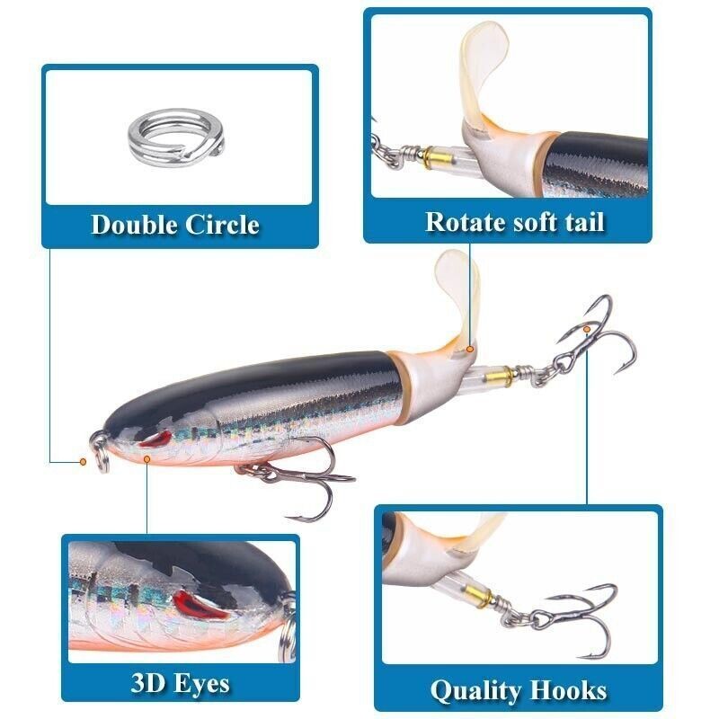 5Pcs/set Whopper Plopper Bass Floating Lures Fishing Rotating TailTopwater Lure