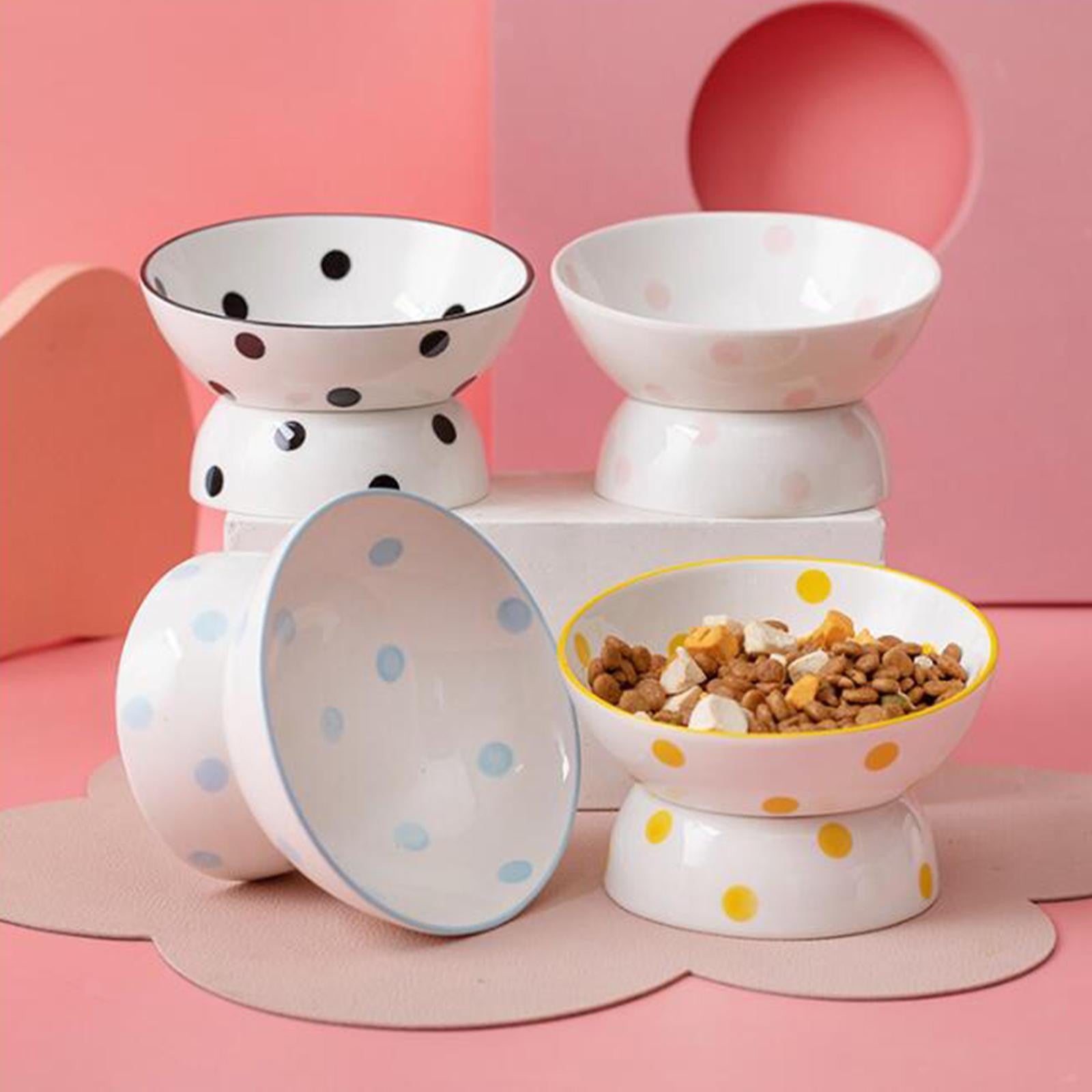 Ceramic Tilted Raised Cat Food Bowl Slant Porcelain Pet Cat Dish Snack Bowl
