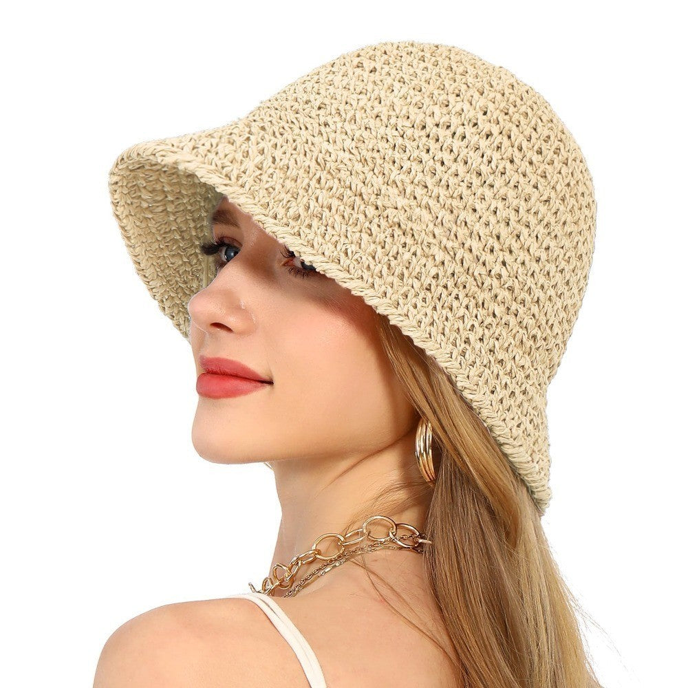 UV Protection Straw Bucket Hat Foldable Fisherman Hat  for Women Beach
