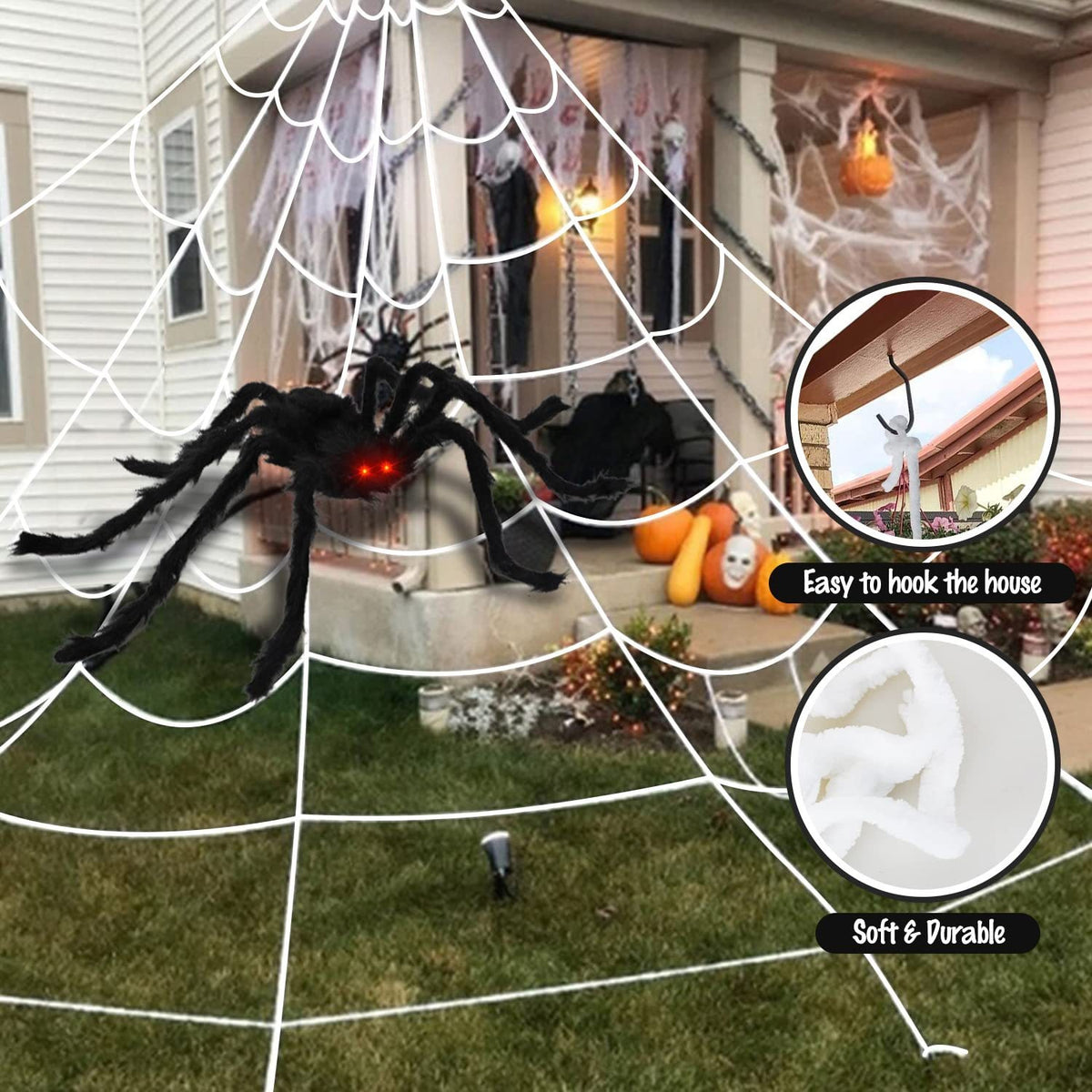 200CM Giant Eyes glowing Scary Spider Haunted House Prop Halloween Decoration