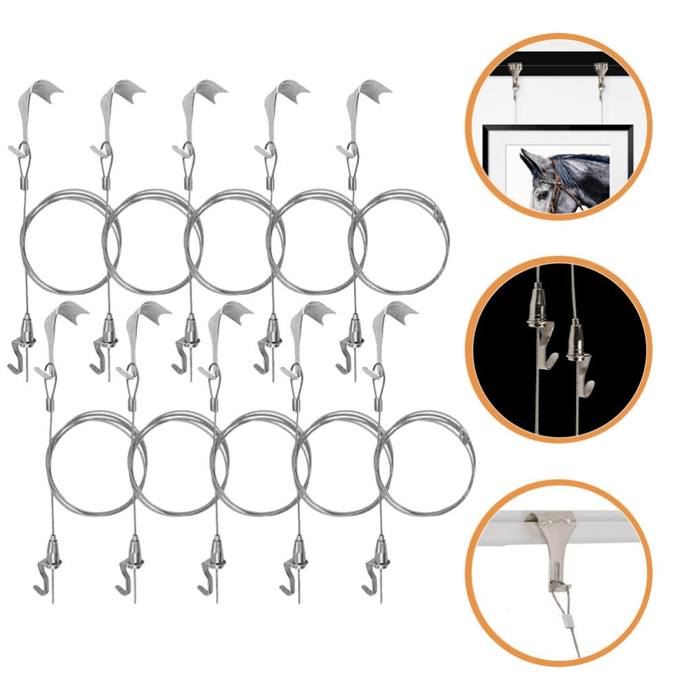 10Pcs Picture Rail Hanging System Adjustable Hooks Frame Displaying Hanger
