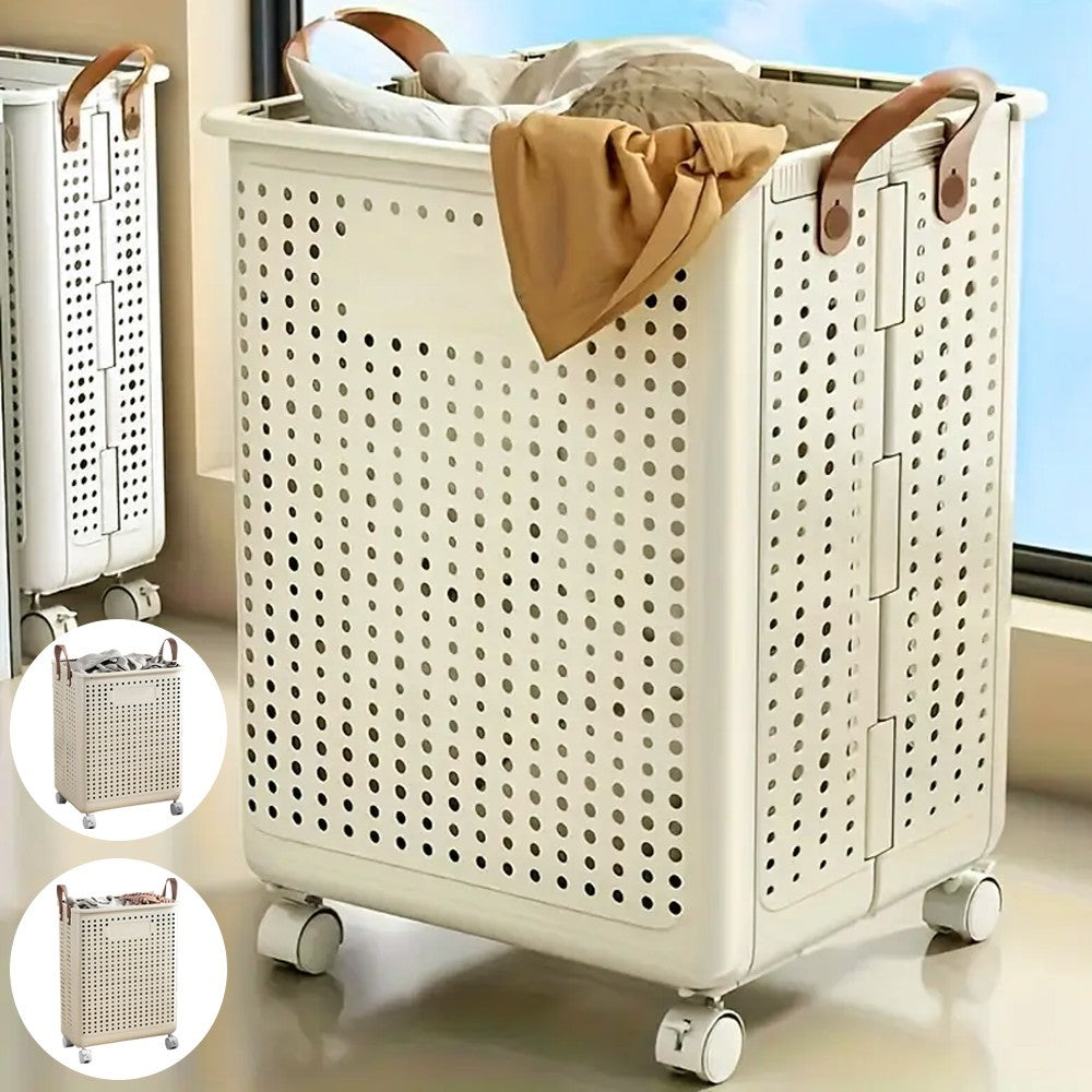 Large Capacity Foldable Laundry Basket with Wheels Laundry Room Laundry Basket