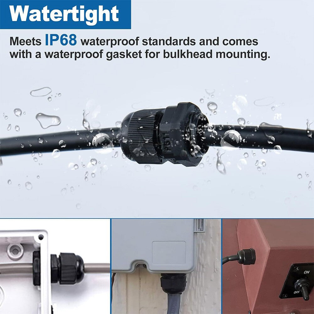 50Pcs Waterproof Nylon Cable Gland Kit IP68 Joints Adjustable Locknut Tool Set