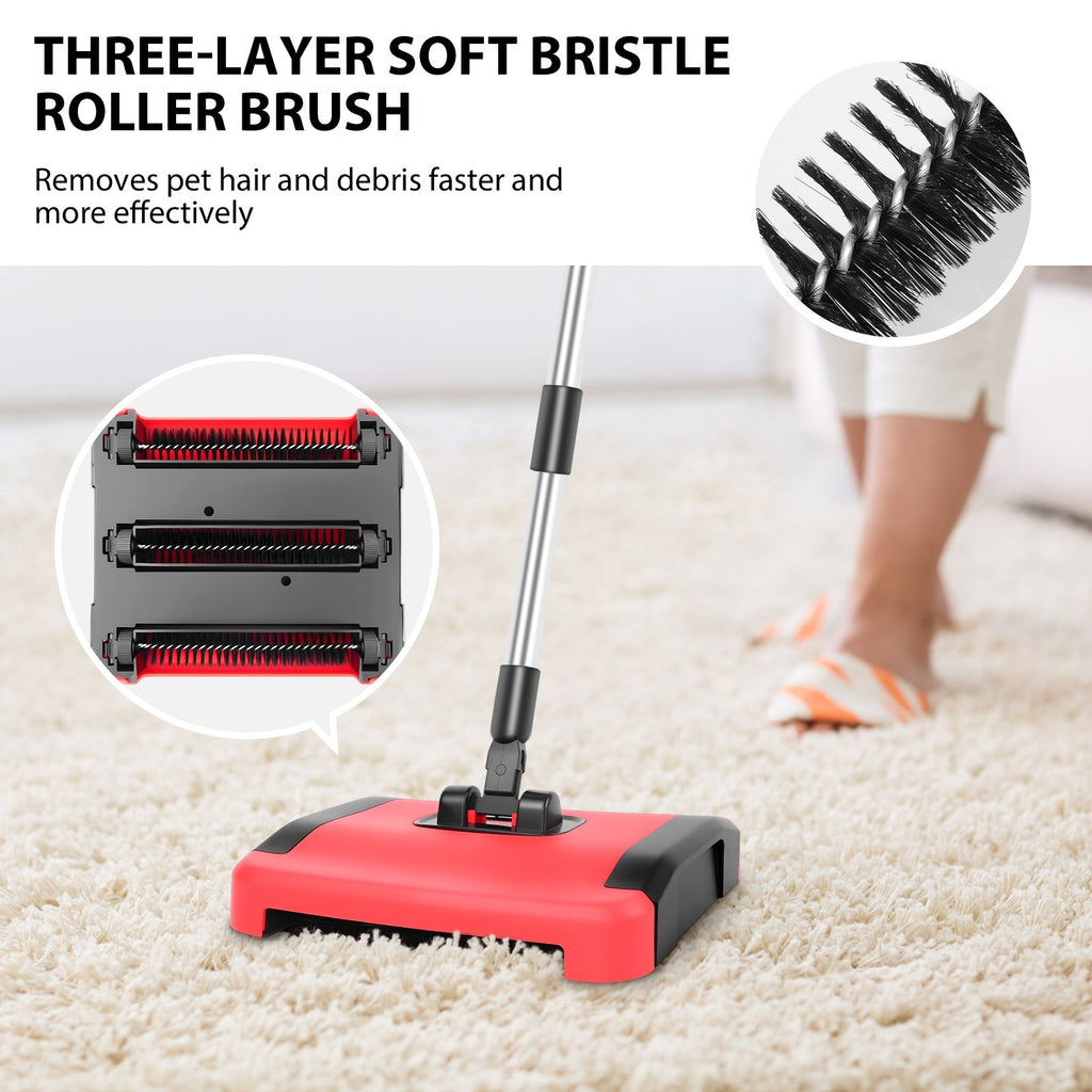 Manual Carpet Sweeper 180° Rotating, No Electricity, Quick Clean Rugs Hardwood