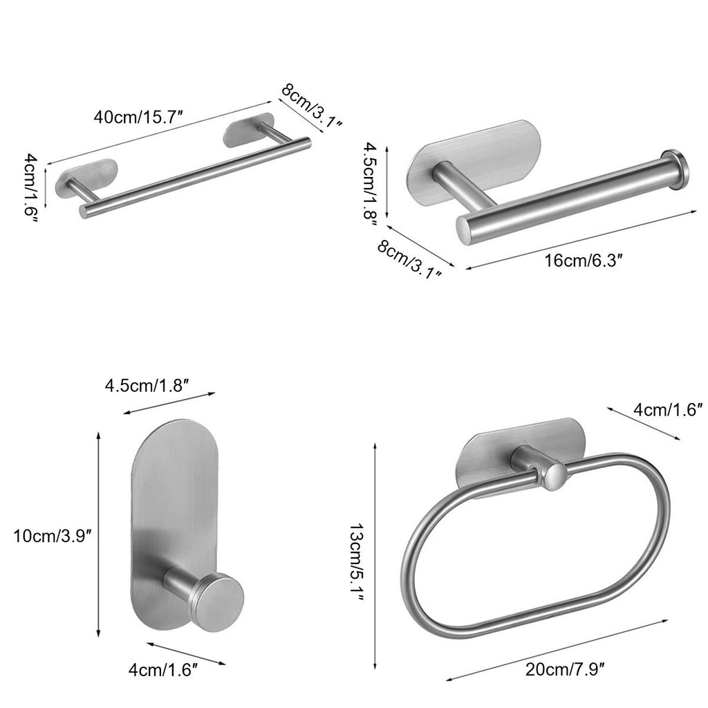 4Pcs Bathroom Accessories Kit Towel Rack Rail Bar Hook Toilet Paper Holder Set