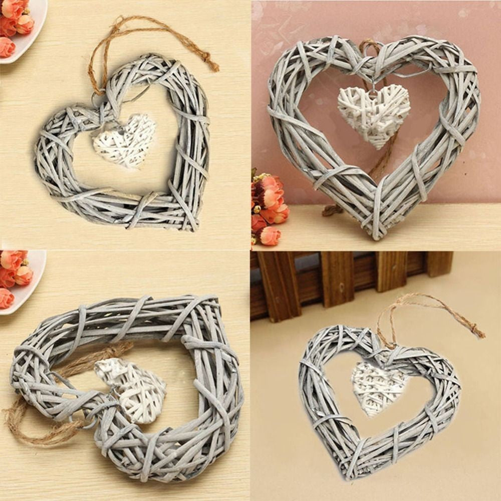 Heart Shaped Rattan Wreath DIY Wedding Party Wall Hanging Decor Garland