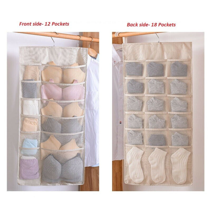 30 Pockets Double 2 Side Hanging Bag Bra Underwear Storage Organiser Tidy Hanger