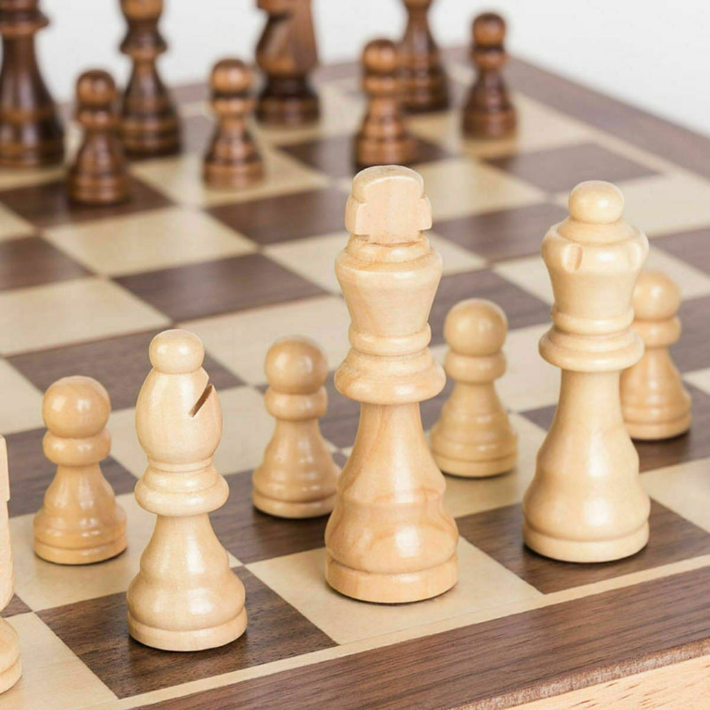 Large Chess Wooden Set Folding Chessboard Magnetic Pieces Wood Board UK New