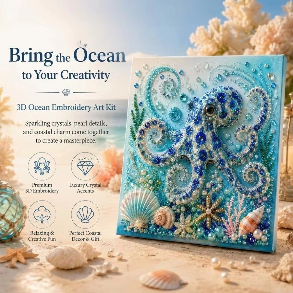 Ocean Theme Pearl Art DIY Kit, Sparkling 3D Diamonds Painting Kit Handcraft