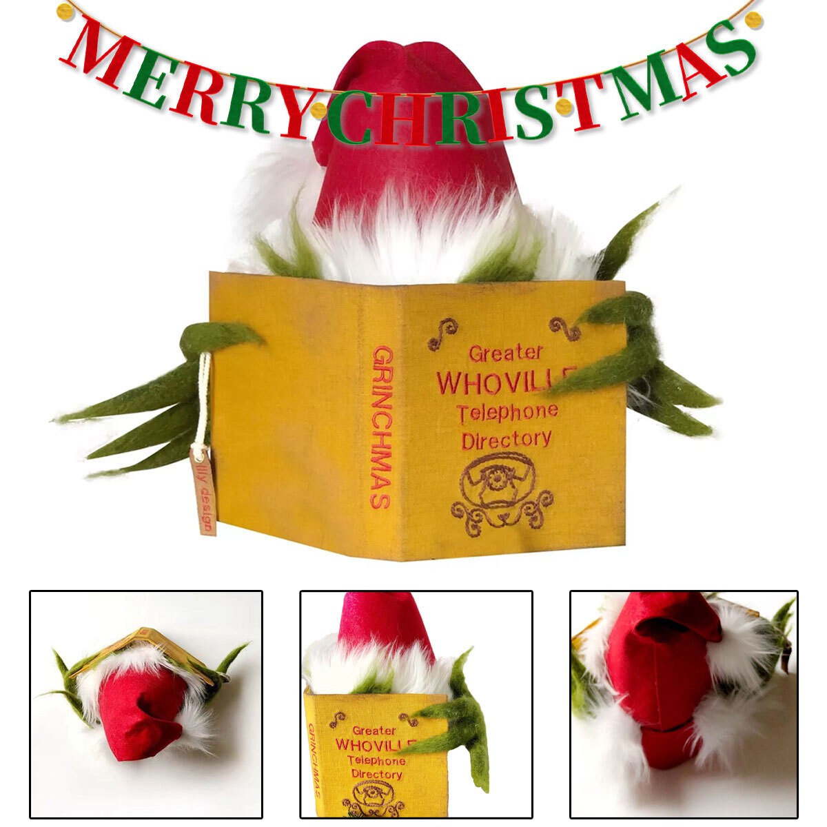 Topper Funny Grinch Hiding Behind Book Treetop Christmas Decor Christmas Tree