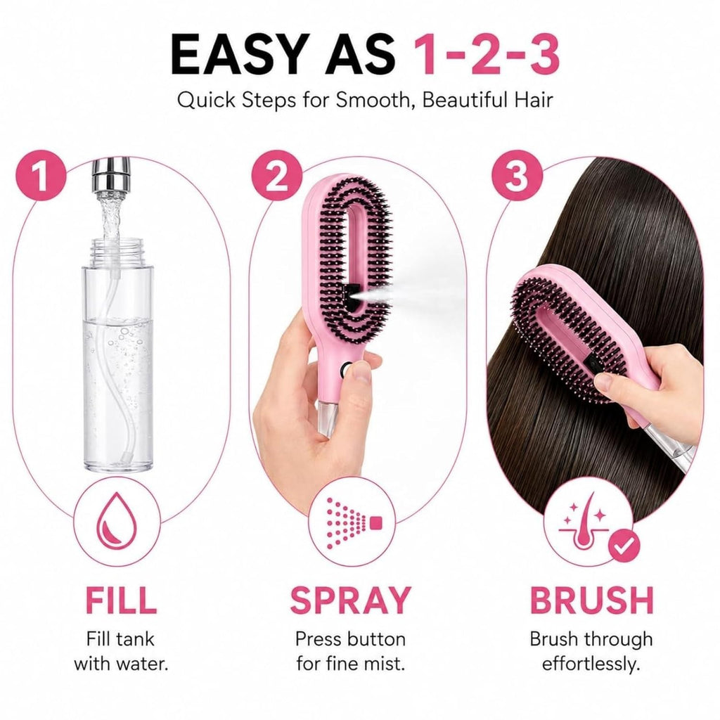 Hair Brush with Water Spray, 2-in-1 Detangling Tool for Frizz Control