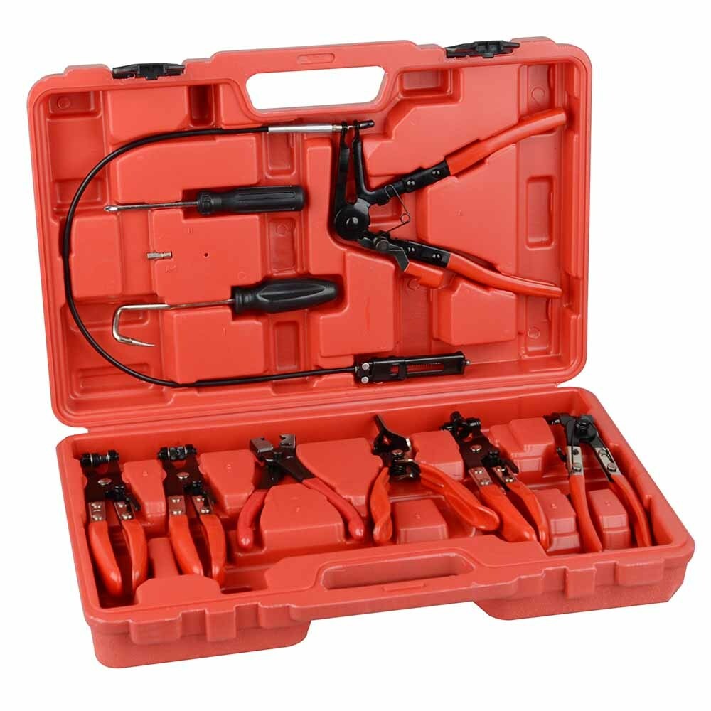 Automotive Flexible Hose Clamp Clip Pliers Set Swivel Jaw Flat Angled Band Tool