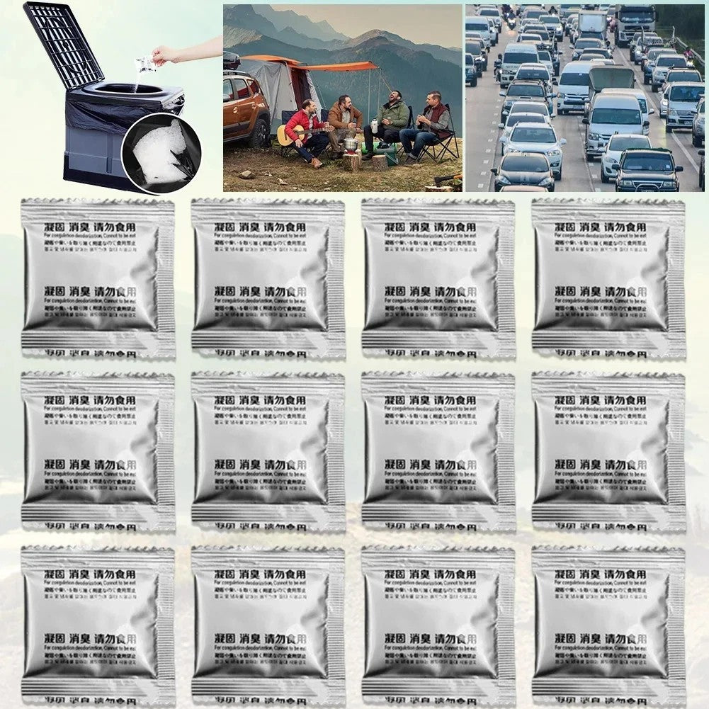 12pcs Poo Powder Camping Toilet Chemicals Eco Absorbent Gel Waste Deodorizing
