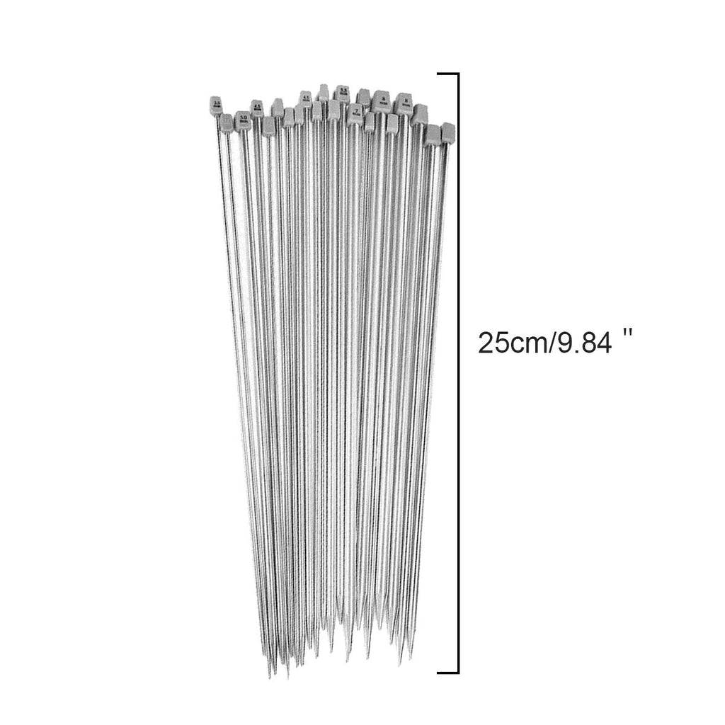 22Pcs Knitting Needle Set 2mm-8mm Stainless Steel Sewing Single Pointed 25cm