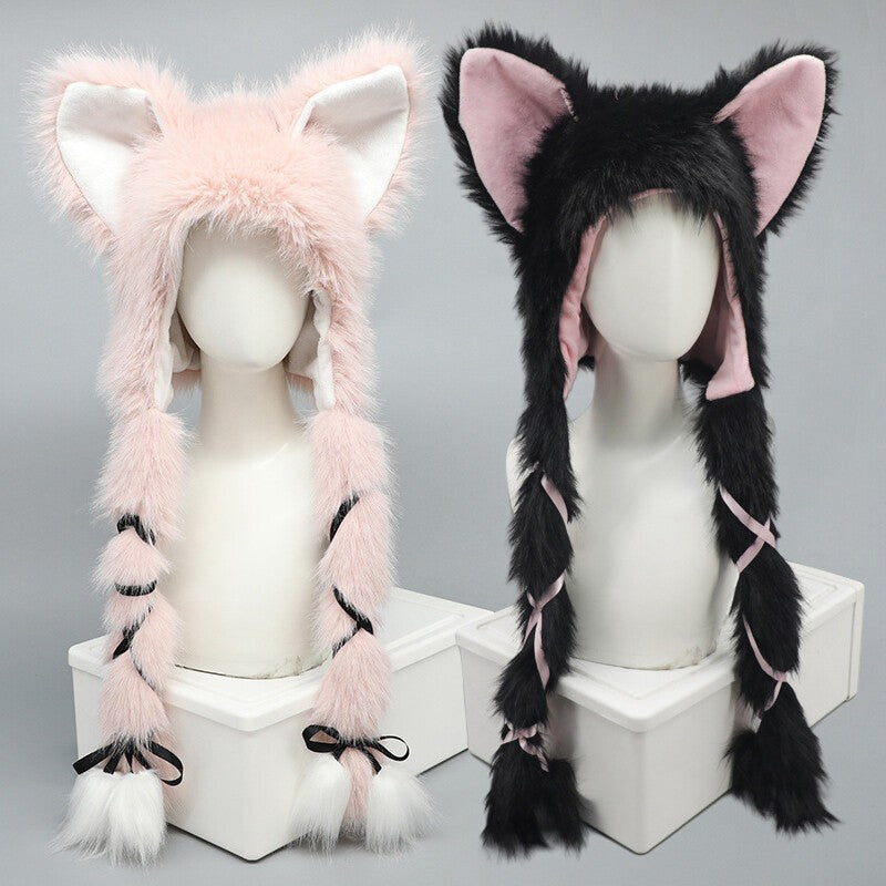 Fluffy Plush Fox Ears Headwear Warm Hat Lolita Girl Costume Party Hat Cosplay