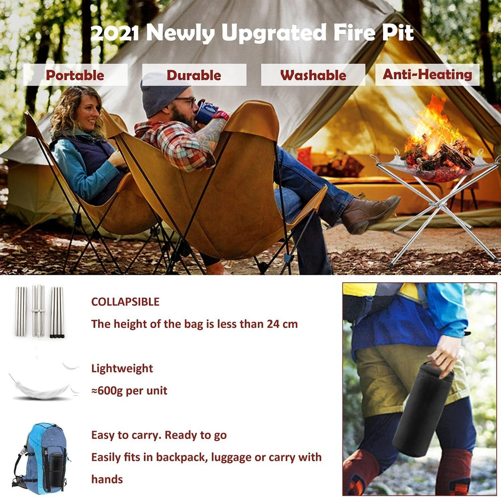 Portable Fire Pit for Camping, Outdoor Folding Firepit Fireplace with Heat Resis