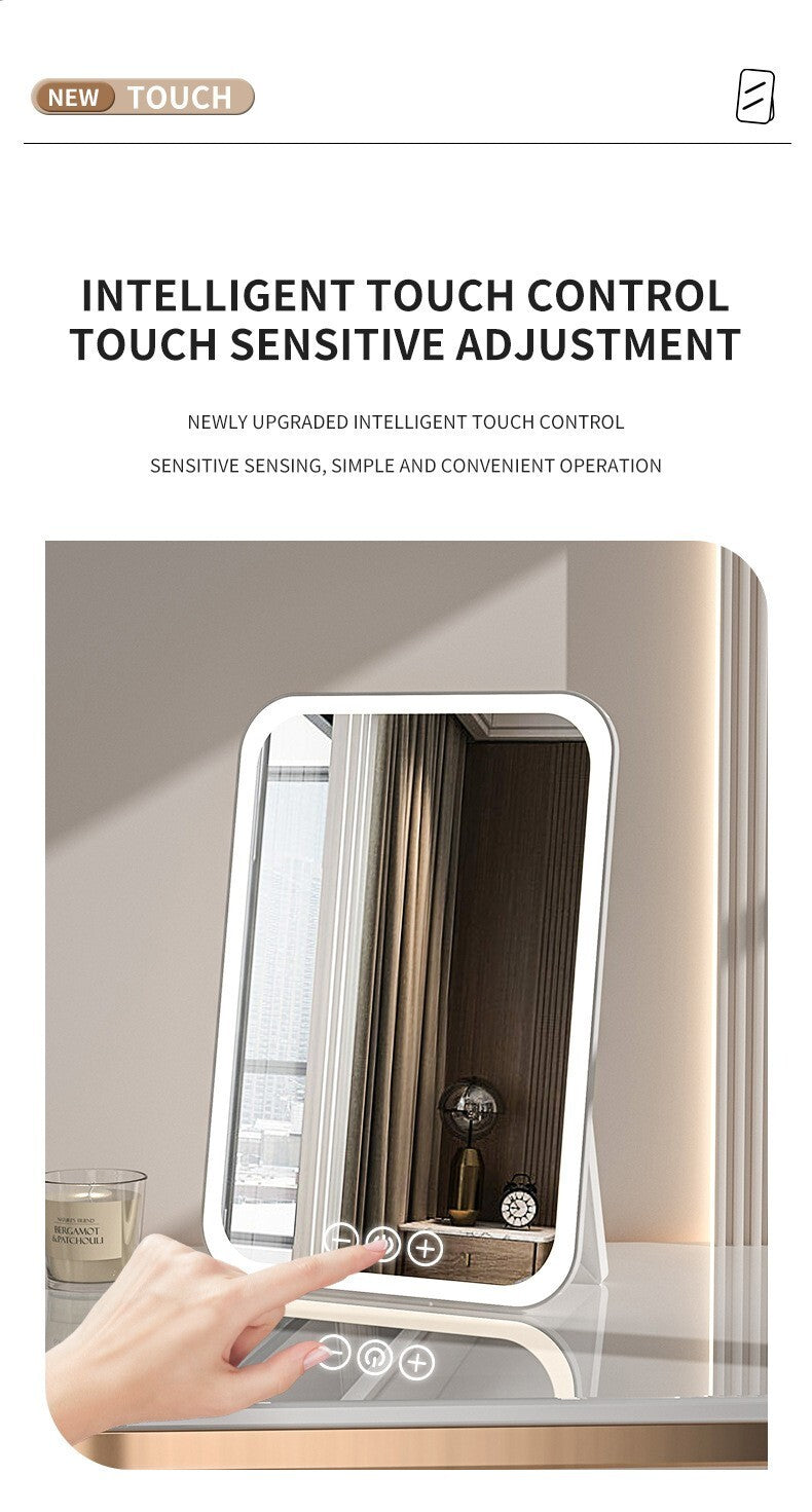 Rechargeable LED Makeup Mirror, 3 Color light, Touch Screen for Travel, Cosmeic
