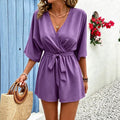 Womens Fashion V-neck Solid-color Linen Jumpsuit