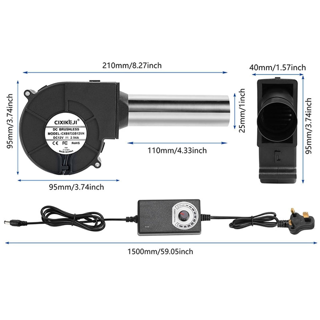 2x Adjustable 12V Blower fan For BBQ Heater Blower Air blower Cooking Machine UK