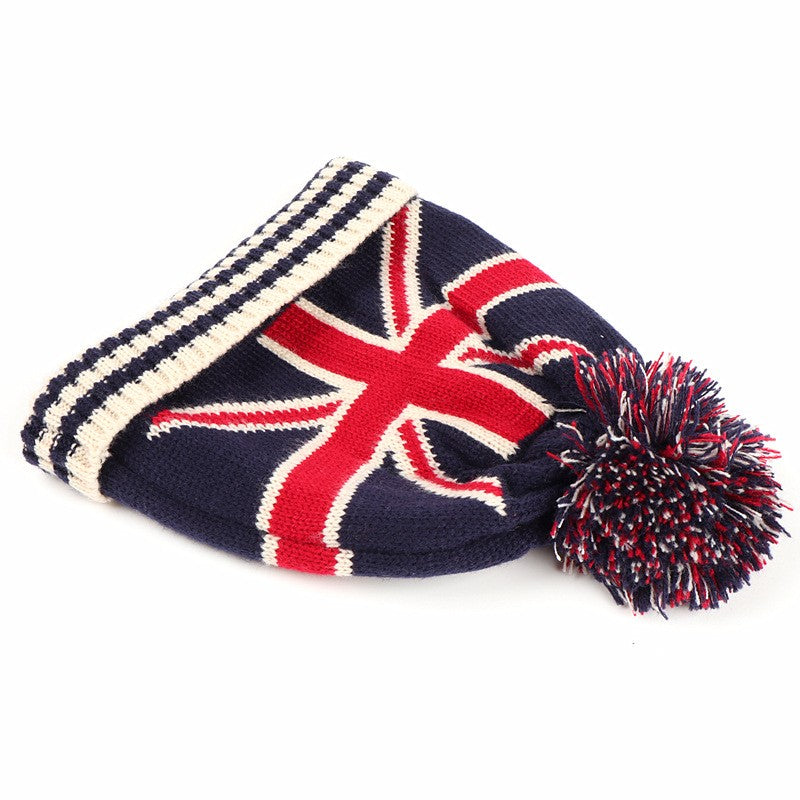 Knitted Woolly Hat Union Jack Unisex Adult Size British Flag Beany Cap UK